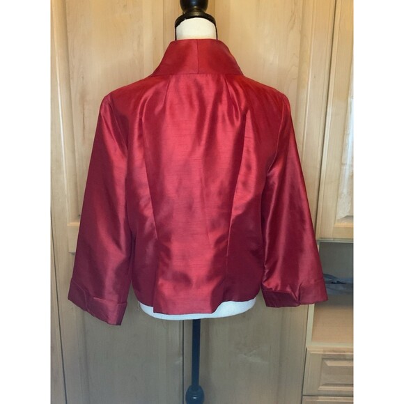 Chico’s Women’s 2 US L Shantung Short Jacket Bright Holiday Red 3/4 Sleeve - Picture 5 of 13